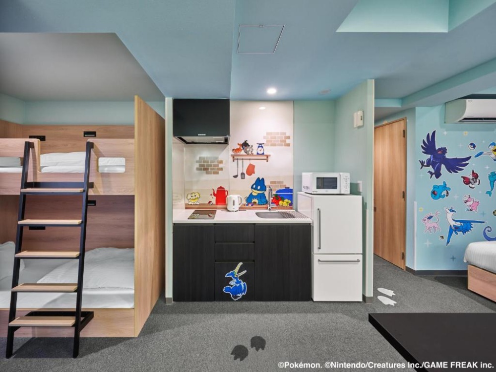 MIMARU大阪 難波NORTH，寶可夢聯名的親子房，有小孩最愛上下舖、家庭友善的小廚房